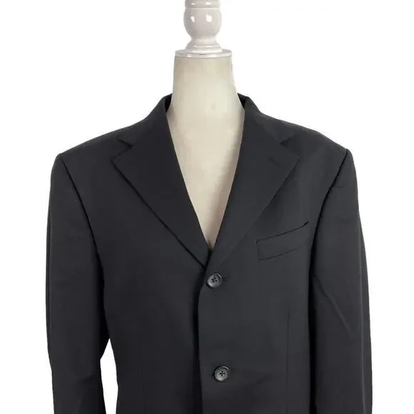 Oscar de La Renta Single Breasted 100% Wool Black Men's Suit Jacket Size 40S